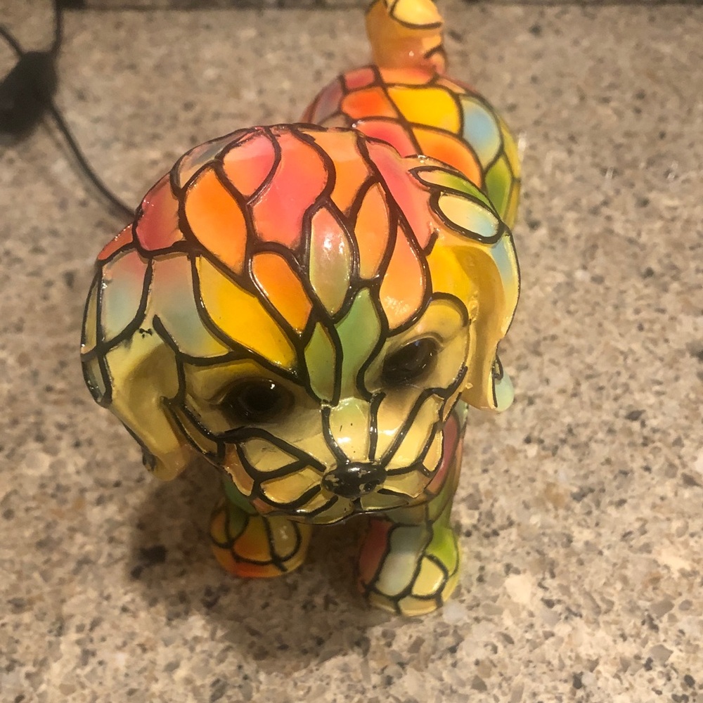 Stained Glass Look Dog Lamp - Yellow Multi Color - Hard Plastic